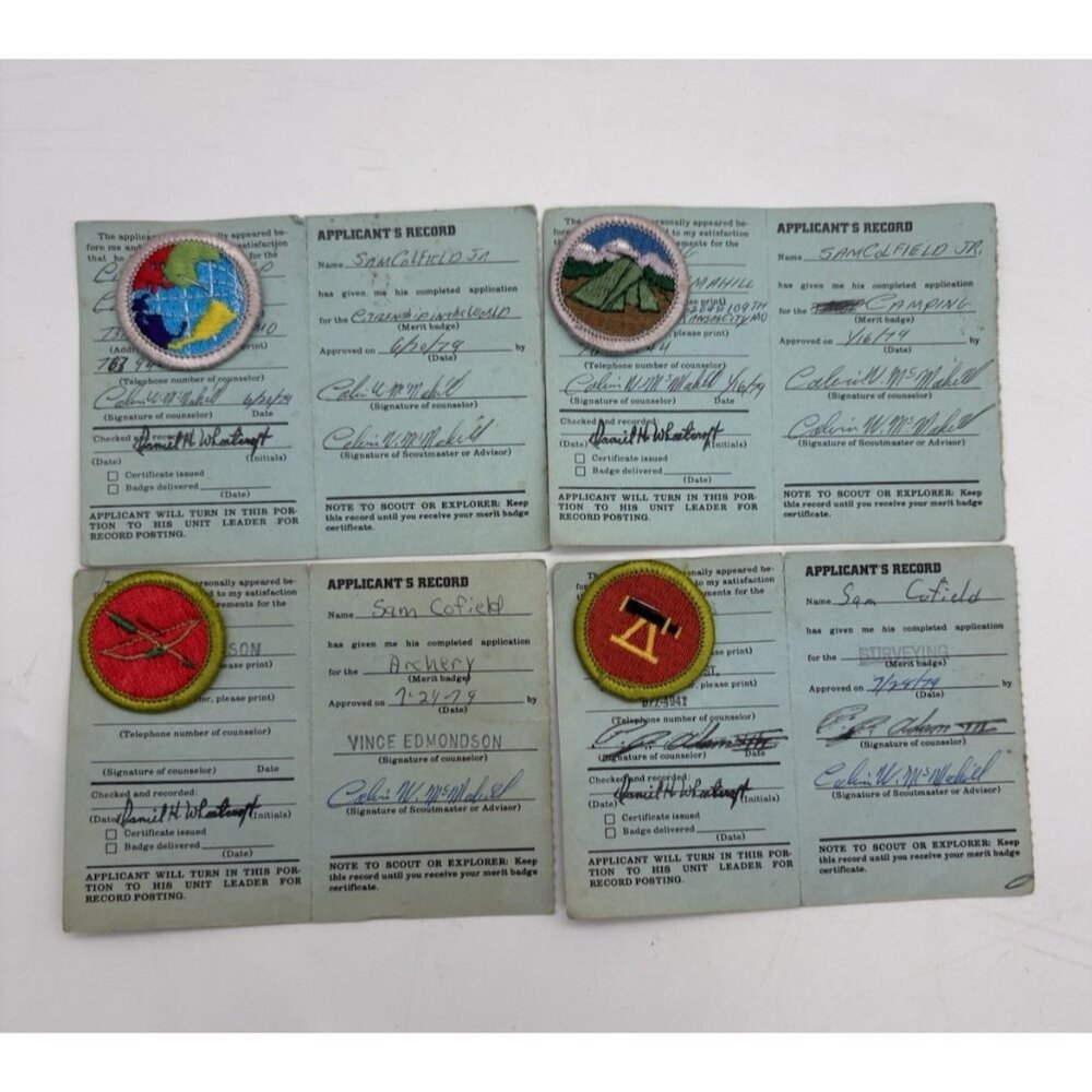 1979 Boy Scout Application for Merit Badge Archery Citizenship Camping Surveying